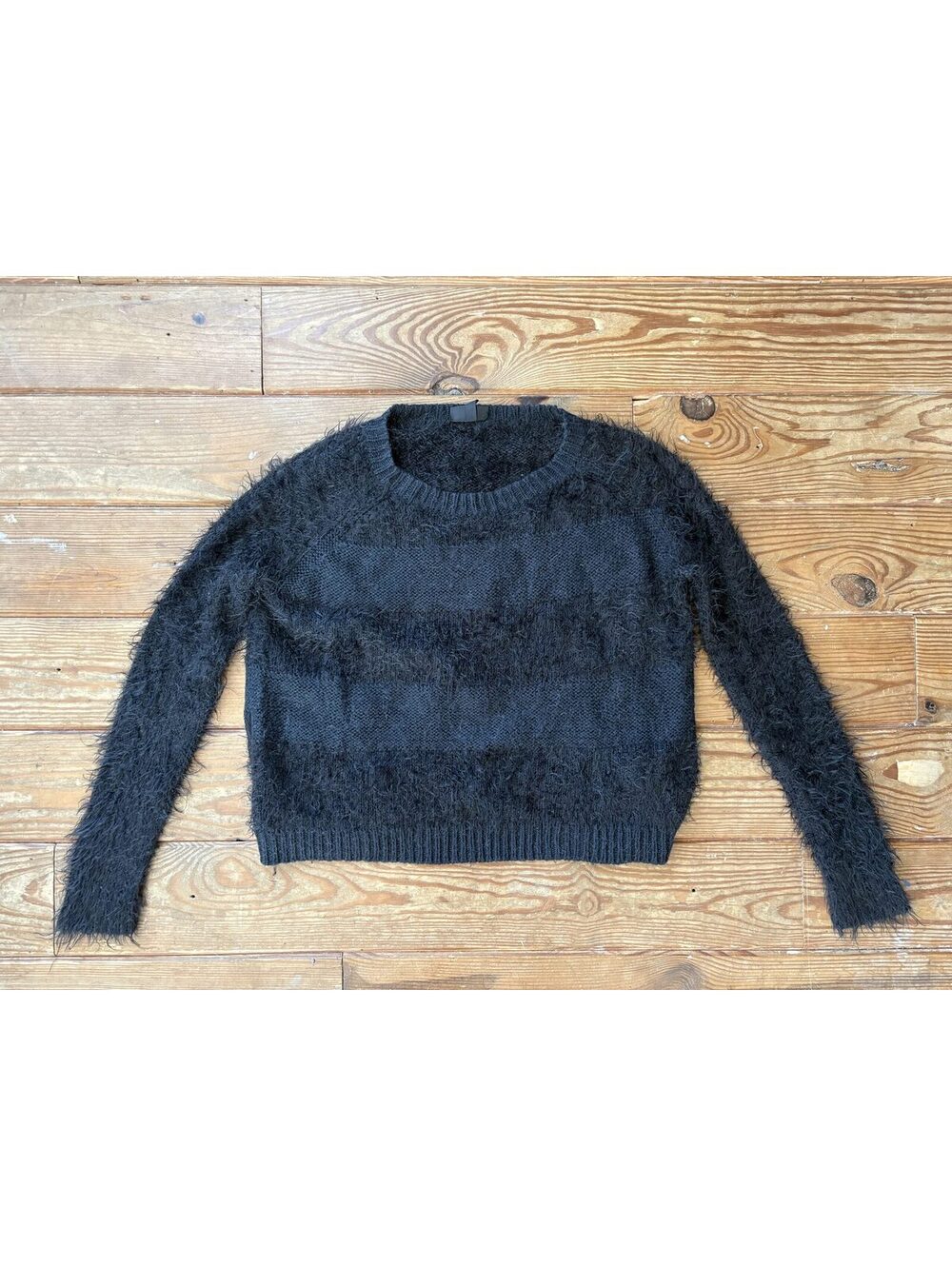 Topshop Black Fuzzy Alpaca Wool Blend Textured Sweater Size 2